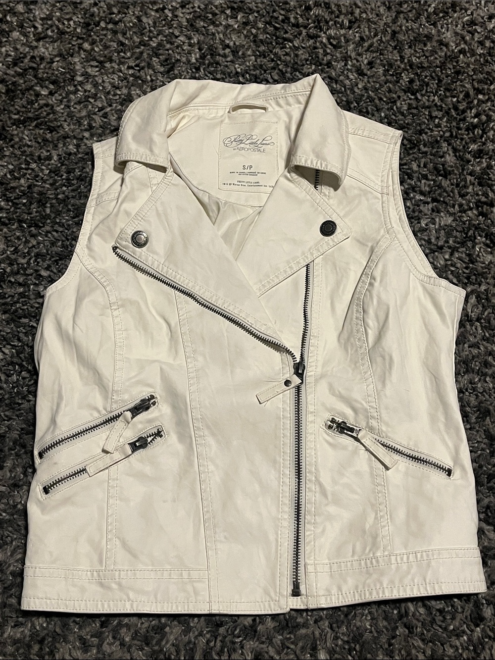 Pretty Little Liars Aeropostale Cream Sleeveless Moto pleather Vest Asymmetric